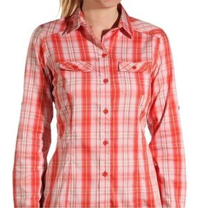 Arc’Teryx Melodie Red Plaid Button Down Shirt with Adjustable Sleeves Size XL